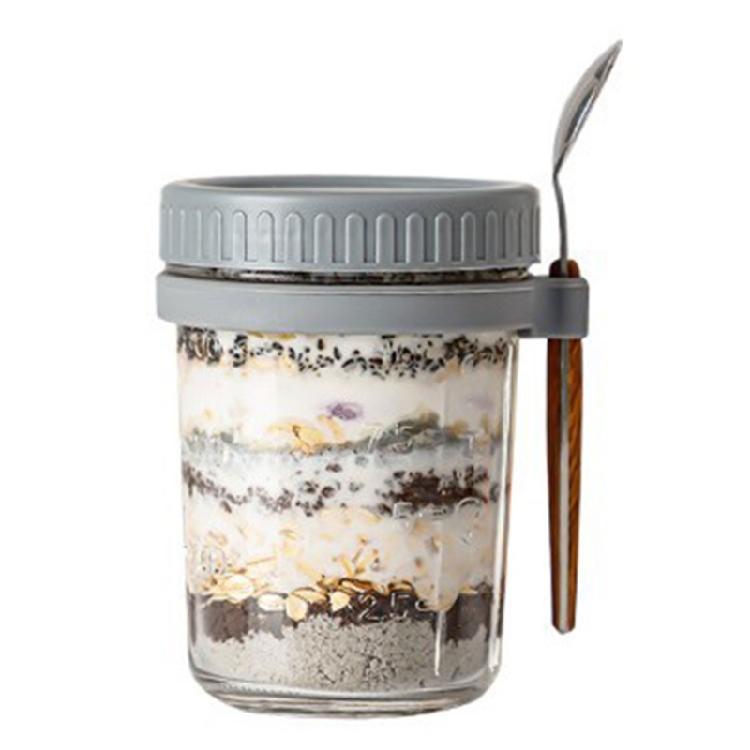 Practical Cereal Container With Spoon And Secure Top Glass Overnight Oats Jar Food Storage Organiser for Breakfast