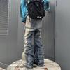 Spodnie jeansowe RO Style Gradient Ribbons Multi-pockets ze ściągaczem dla mężczyzn Harajuku Streetwear Baggy Y2K Denim Trousers Oversized Cargos
