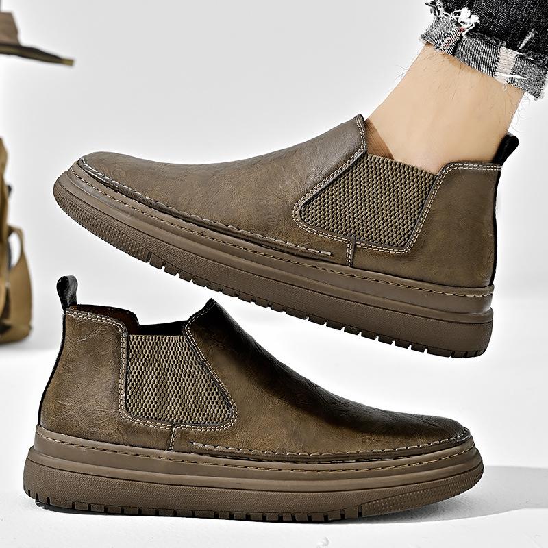 Locomotive Leather Boots Men's Autumn New Martin Boots Fashion Tooling Leather Shoes Men's Trend Help Chelsea Short Boots