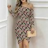 Women Plus Size One Shoulder Off Shoulder Colorful Bohemian Floral Print Irregular Bodycon Midi Dress