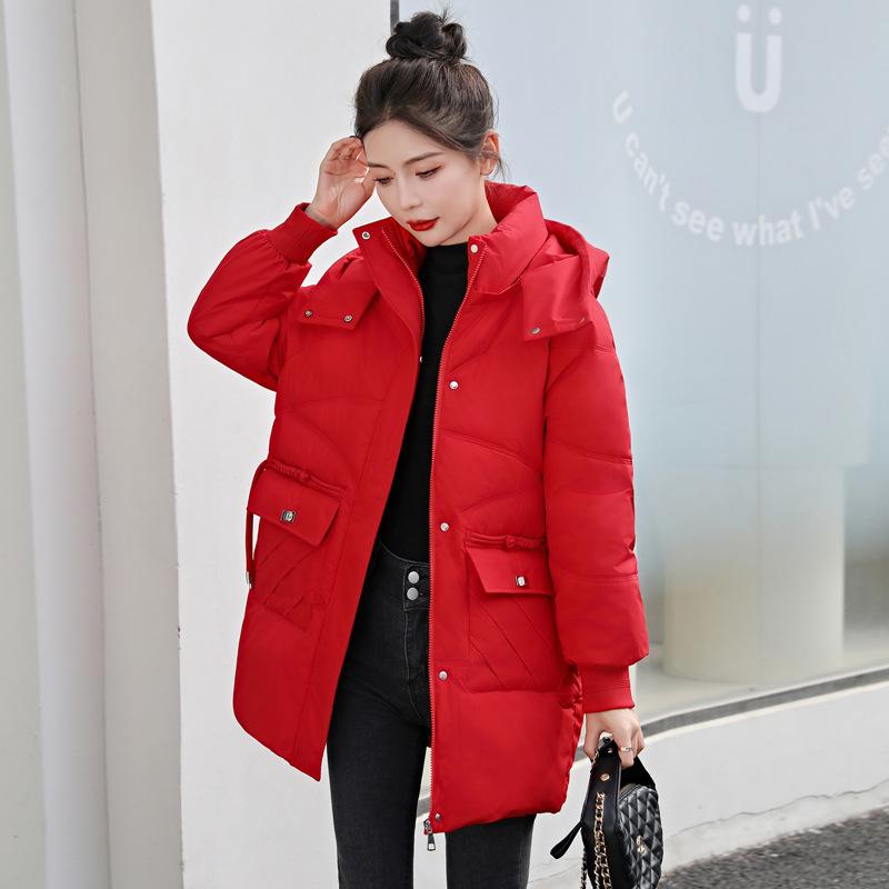 Down Cotton Jacket Women's Mid-length 2025 New Korean Version Loose Slimming Cotton Jacket Thickened Hooded Padded Jacket Winter Jacket