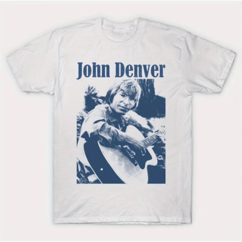 

Soft and breathable casual round neck unisex new John Denver retro music Tshirt with singer songwriter pattern short sleeved T 3XL