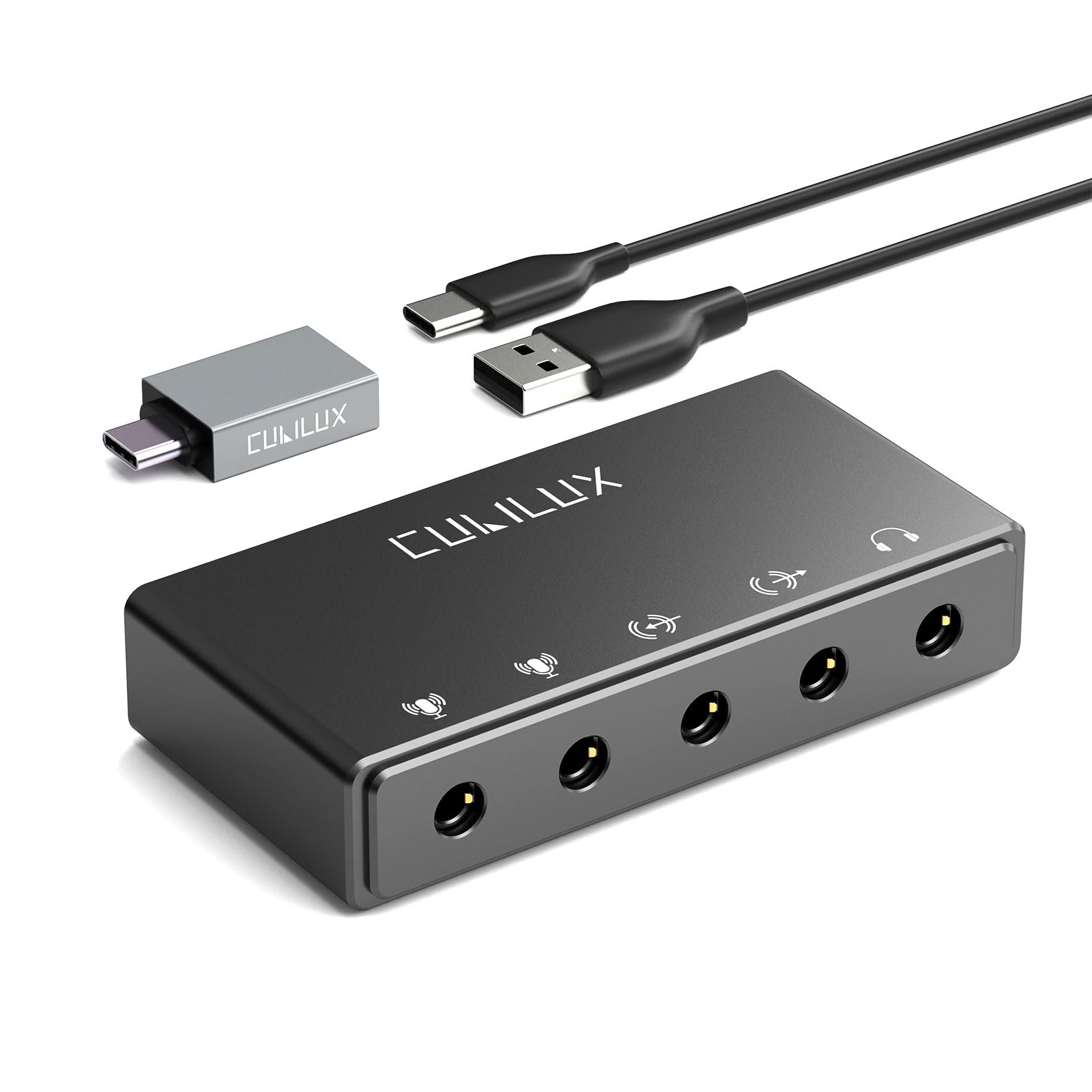 

Cubilux CB5 USB Аудіоінтерфейс для Запису – USB Захоплення Аудіо та Звукова Карта для Стрімінгу та Подкастингу, зі Стерео Мікрофонним Входом, Лінійним Входом,