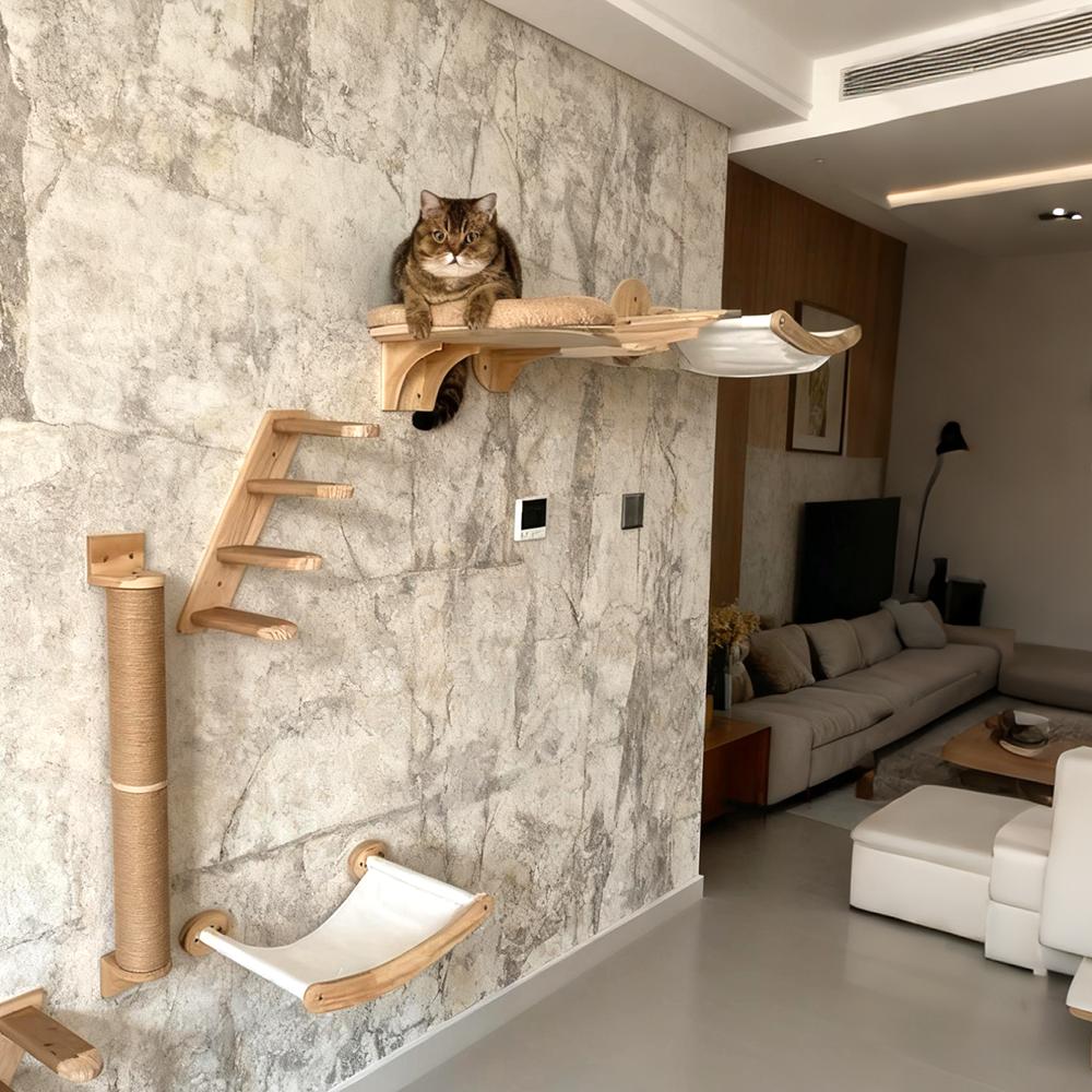Cat wall furniture climbing frame Wall-mounted cat ladder Pet home furnishings set Sisal ladder for sharpening claws