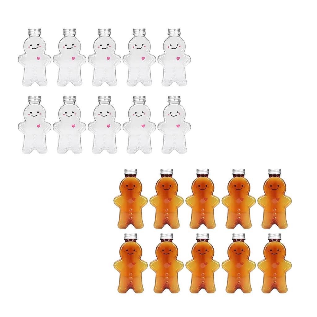 10Pcs Empty Juice Bottles Cute Gingerbread Man Multifunctional with Airtight Lids for Tea Milkshake Party Favors Camping Travel