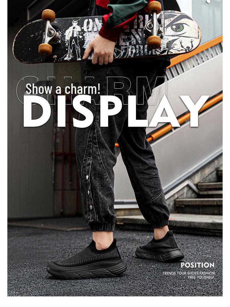 Męskie Europejskie Wiosenne Buty Sportowe Casual - Oddychające Sneakersy Slip-On z Grubą Podeszwą