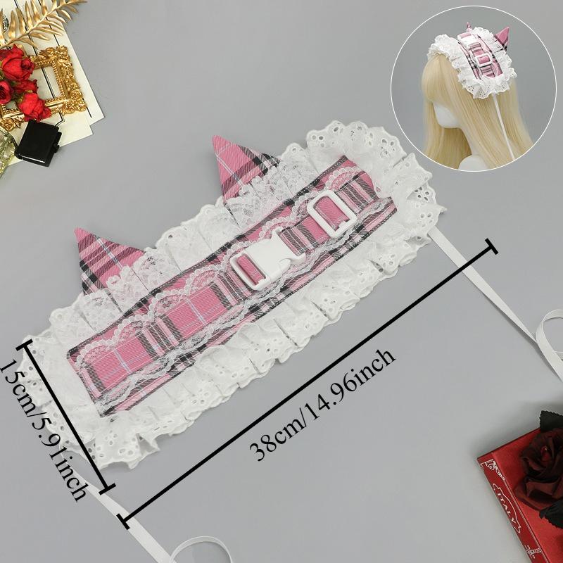 1Pcs Subculture Retro Plaid Buckle Headband Ancient Pastoral Lolita Lace Japanese Cat Ear Hearing Atmosphere Cute