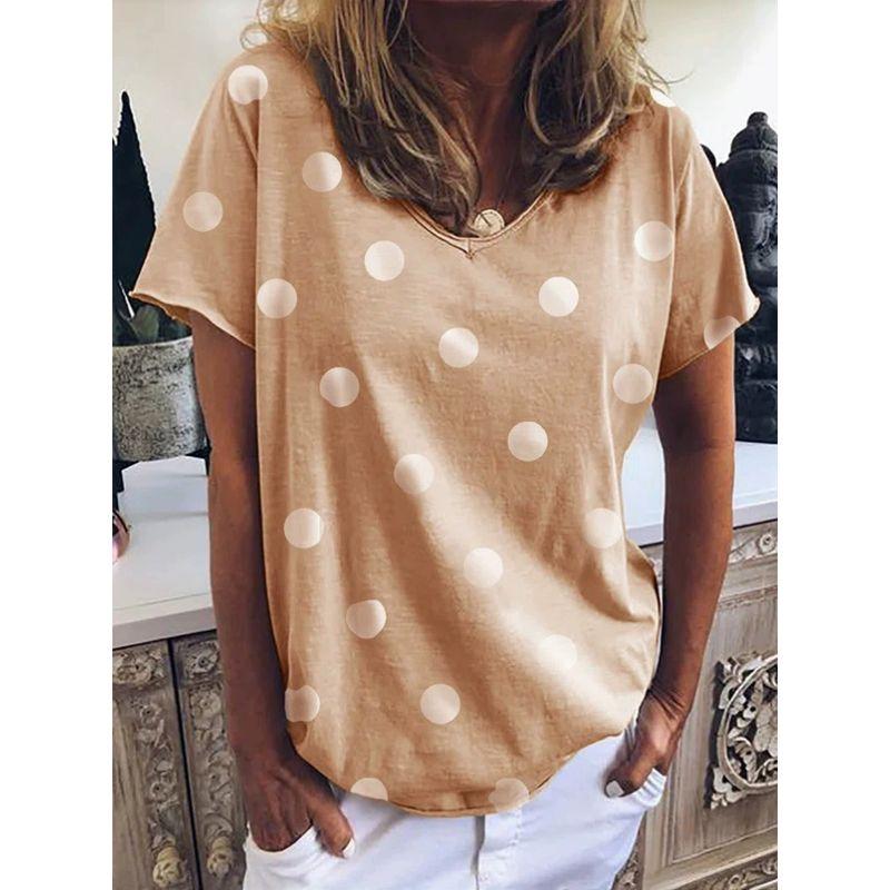 and America Cross Border Export Fashion Summer Women's Casual Short Sleeve T-Shirt Loose Polka Dot Plus Size Plus Size Ladies Half Sleeve Top T-shirt