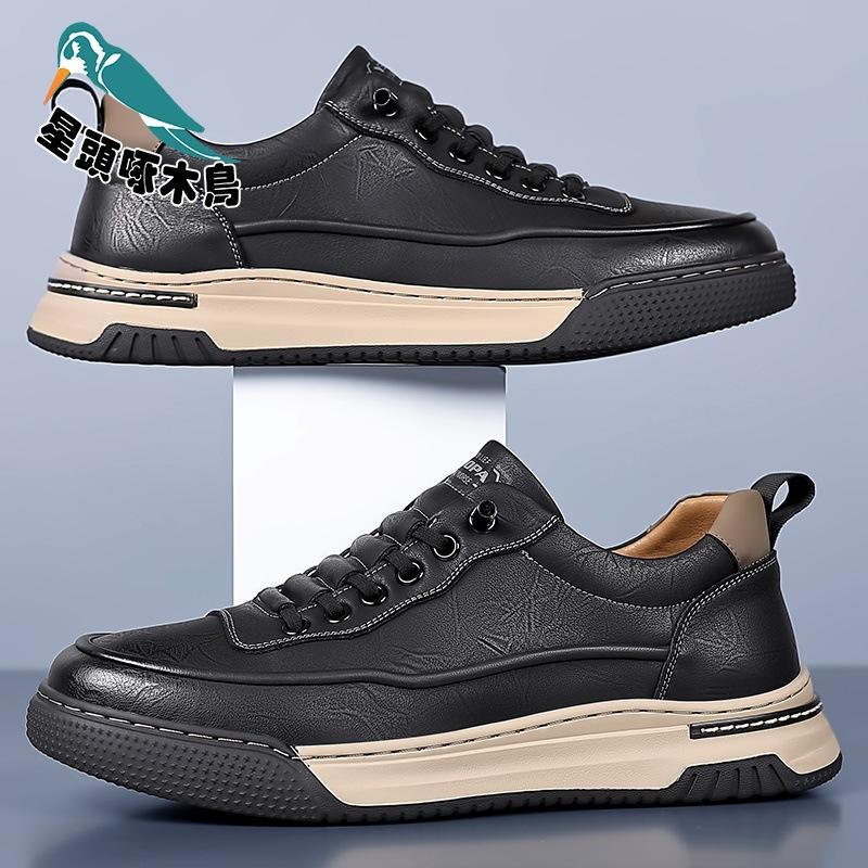 Live hot-selling models 2025 autumn trend versatile one-pedal board shoes men's breathable casual leather shoes trendy shoes
