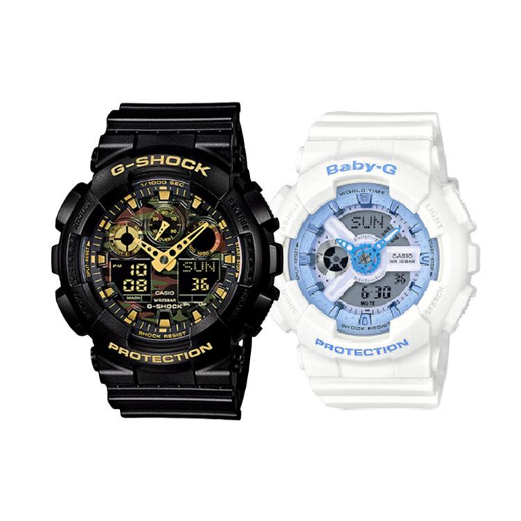 CASIO Unisex Pair Table Series Black Watch GA-100CF-1A9&BA-110BE-7A