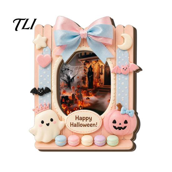 Picture Display Frames Halloween Photo Frame Refrigerator Magnet, Ghost Pumpkin Magnetic Holder Holder, Wooden Decorative for Holiday Party Kitchen