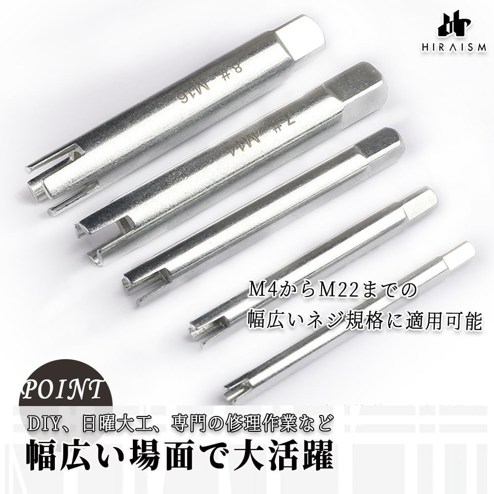 HIRAISM Tap Extractor Repair Tool for Easy Removal of Screws and Bolts (M4-M22, 10-piece set) with Storage Case