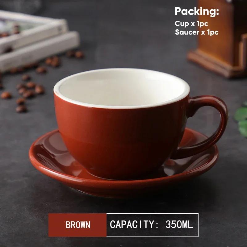350ml Latte Cups Ceramic Coffee Cup and Saucer Set Pottery Breakfast Milk Mug Afternoon Teacup Porcelain Water Mugs Wholesale