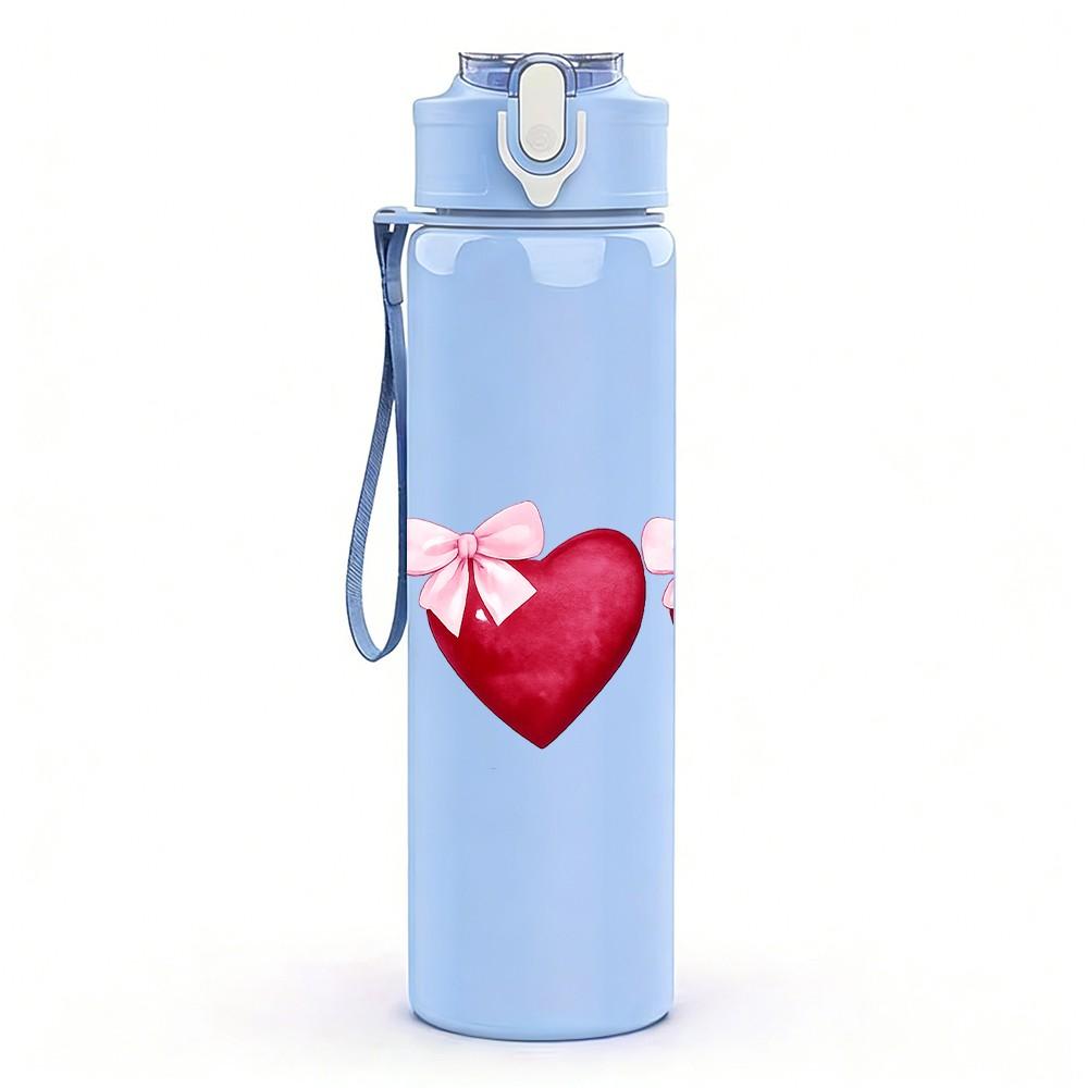 1PC Triple Red Heart Love Pattern Print 750ml Color Plastic Sports Water Bottle Leakproof Flip Straw Lid Suitable for Sports Office Home Use