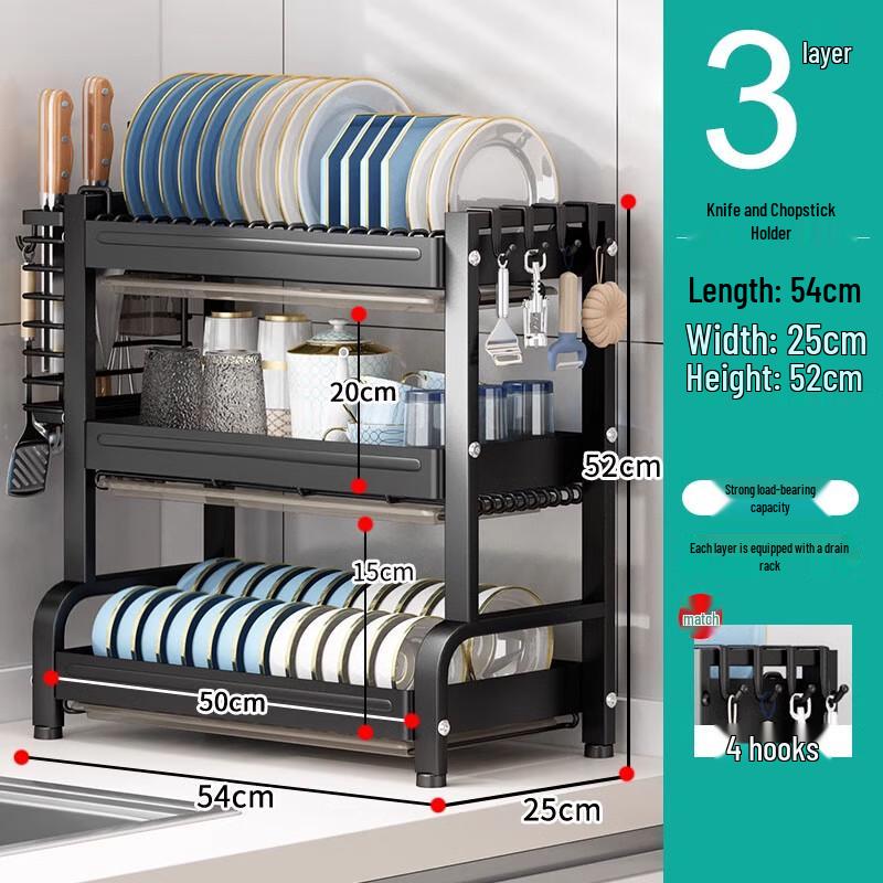 3-Tier Countertop Kitchen Dish Drying Rack