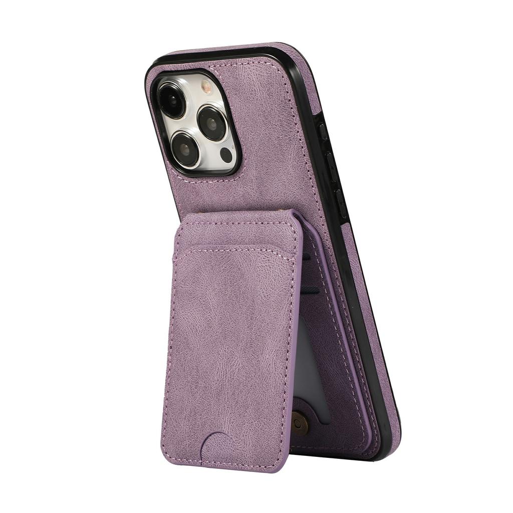 For iPhone 16 Pro Case Card Holder Kickstand Leather+TPU Phone Cover with Shoulder Strap