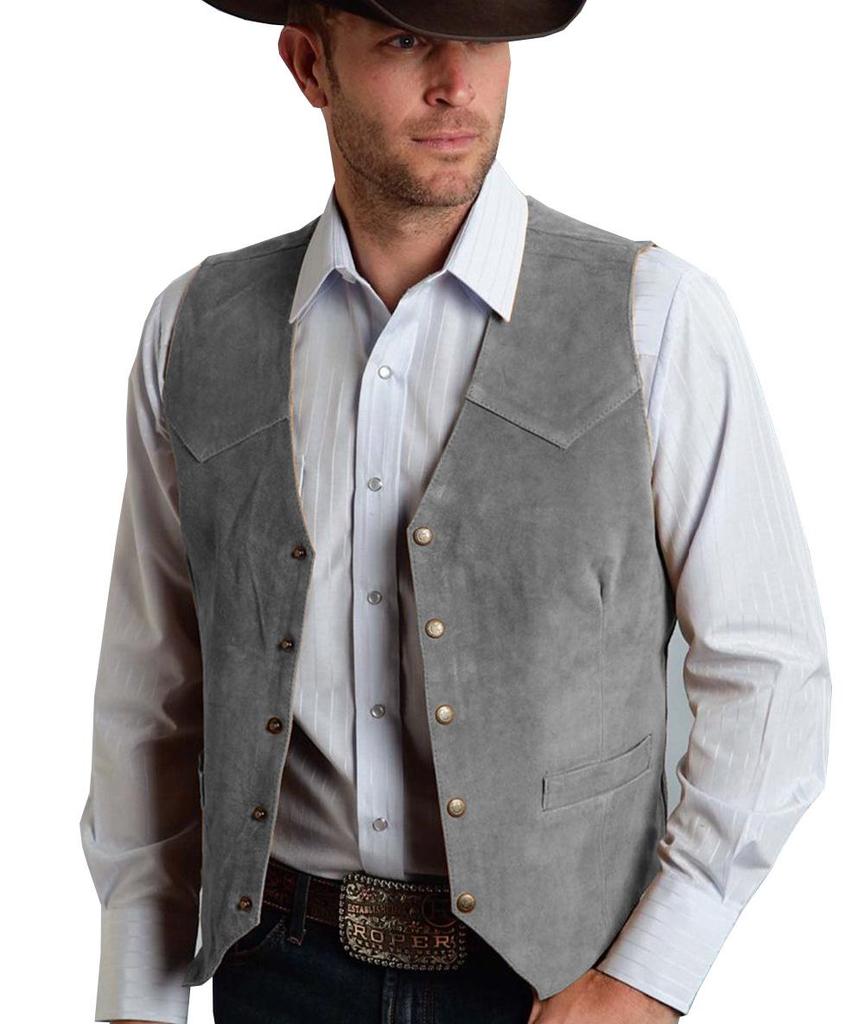Men's Suede Slim Fit Vest with Metal Buckle - Business Style