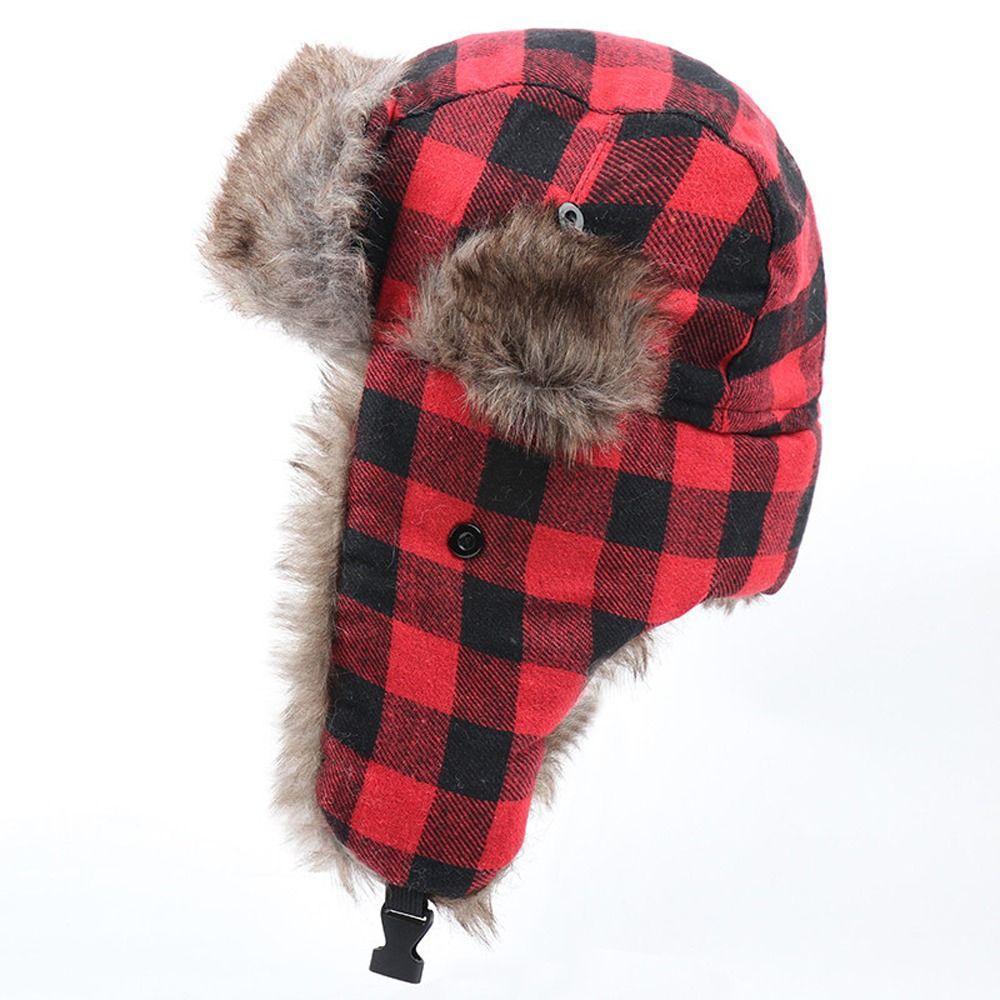 Trapper Russian Plaid Pilot Caps Fur Ear Muff Hats Men Hats Korean Beanies Hats Earflap Caps