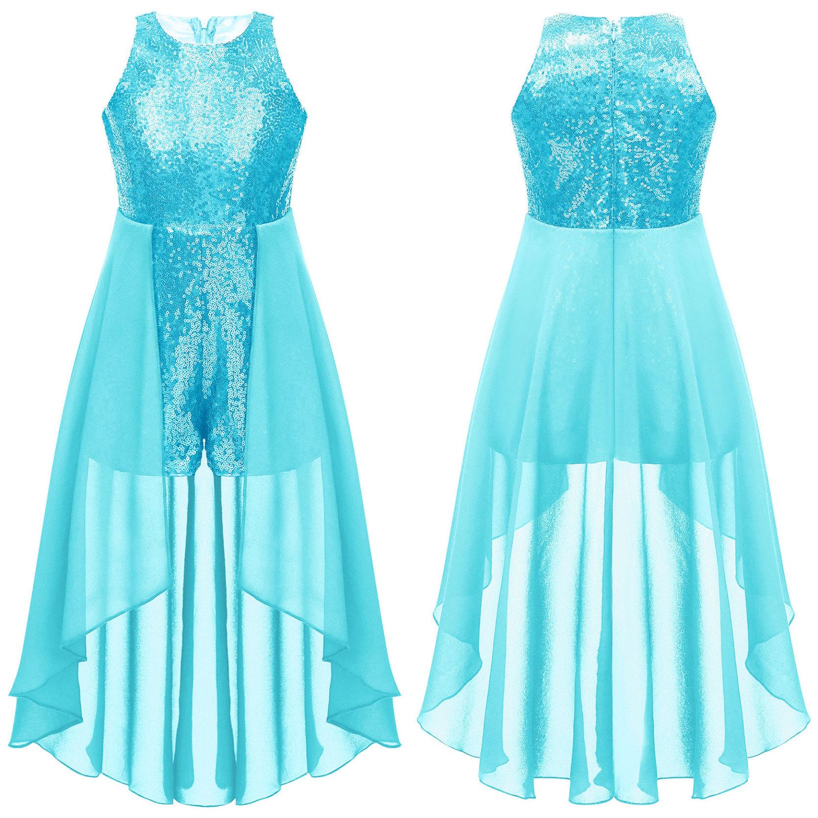 

Платье-комбинезон без рукавов для девочек, детское шифоновое платье подружки невесты с блестками, свадебное платье для выпускного вечера, платье макси 11-12 Years светло-синий