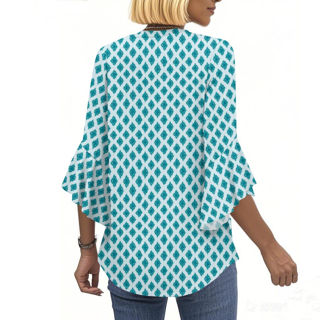 Blouses For Women Dressy Casual 3/4 Length Sleeve Womens Tops V Neck Tshirts Shirts With Flared Sleeve