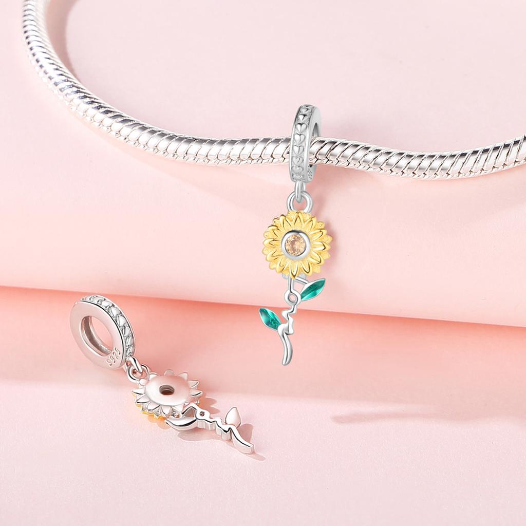 Bead Charms copper Charm Bead Charms Authentic Yellow Sunflower Pendant Bead Charms Compatible With Bracelets Jewellery Diy Women Fine Gift Accessory
