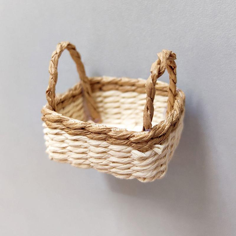 Dollhouse Hand Woven Rattan Basket Shopping Basket Straw Handbags Dollhouse Weaving Beach Bag For Dolls Miniature Decoration