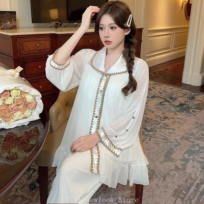 Ice Silk Pajamas Lapel Lapel Spring Summer Long Sleeve Home Suit