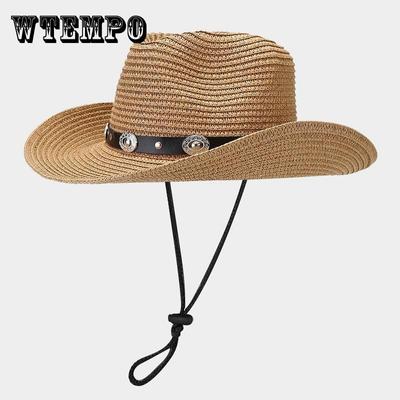 Cowboy Straw Hat with Hem Sunshade for Men and Women Outdoor Travel Sunblock Hat