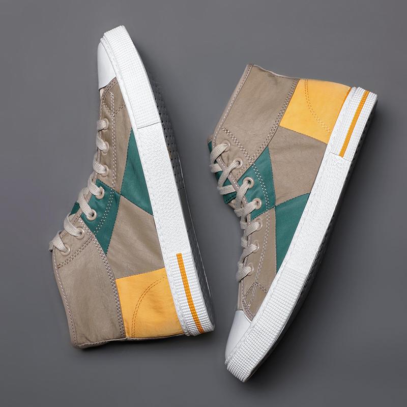 Fashion Men High top Canvas Shoes New Fashion Loafer Men Mocassin Designer Vulcanized Shoes Men Lace Up Casual Flats Sneakers BD21314