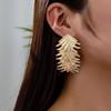 Exaggerated Gold Color Metal Leaf Stud Earrings for Women Ladies Bohemian Vintage Dangle Earrings Vacation Jewelry Accessories
