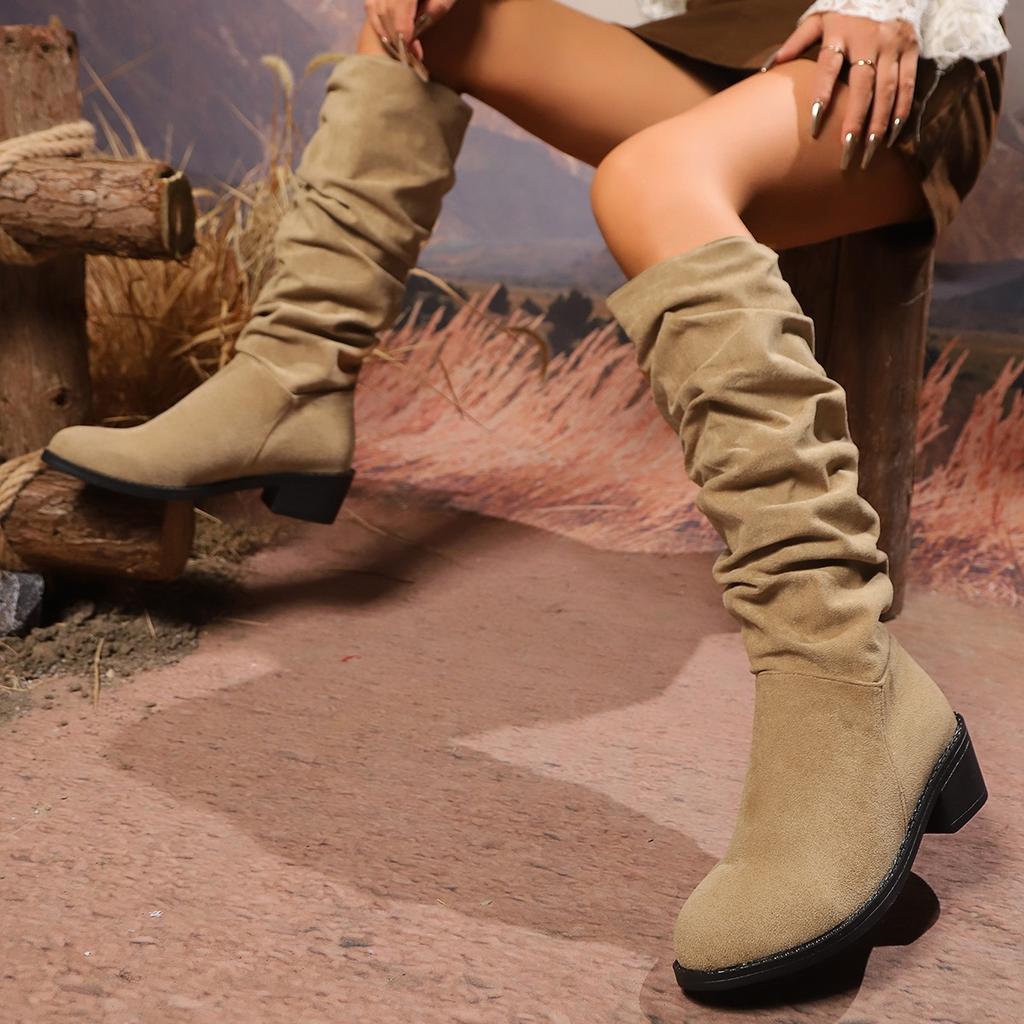 Fashion Women's Thick Cotton Boots Round Head Thick Sole Leopard Print Back Zipper Non-slip Wear Over The Knee Boots