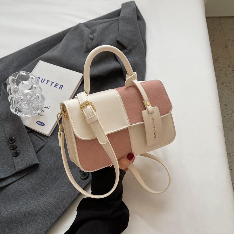 

Bag women s splicing texture niche design messenger women s bag French retro bag tide flip small square bag women No specification