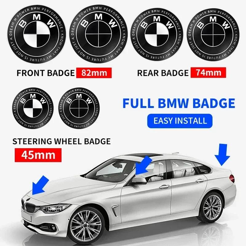 1pcs All Black 45mm 74mm 82mm Rear Boot Badges Front Hood Trunk Emblem Steering Wheel for BMW M E46 E53 E90 E84 E93 F20 X3 X5 X6