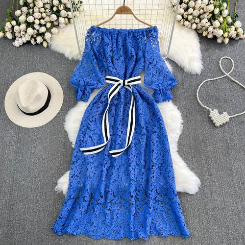 

Женское шикарное женское платье на шнуровке с пышными рукавами Y2k, модное элегантное повседневное вечернее платье с поясом-фонариком, черное платье One Size синий