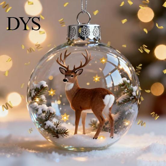 Wildlife Themed Christmas Ornaments 3D Animal Decoration Clear Plastic Xmas Ball Hanging with Sparkling Star Accents for Winter Holiday Tree