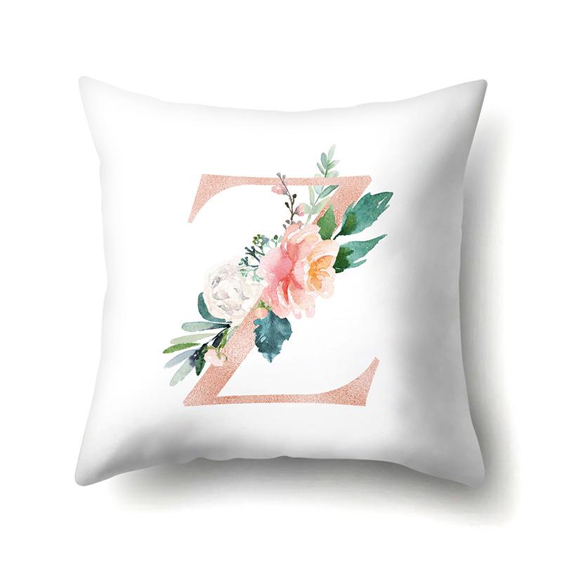 Polyester Pillowcase Home Pink Floral Decorative Print Pillowcase 26 English Letter Cushion Cover