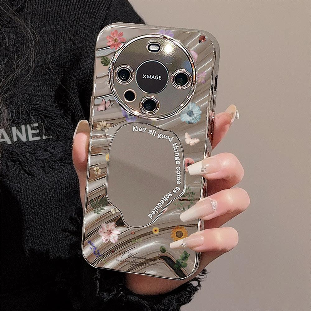 Mirror Phone Case for iPhone 16 11 13 14 for 16 Pro 12 13 15 16 Pro Max for Samsung A15 A16 A35 A55 Cute Cloud Flower Puppy Electroplated Phone Case