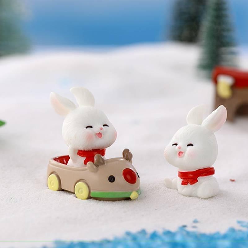 Bunny Figurine Christmas Resin Microlandscape Decoration Bunny Miniature Winter