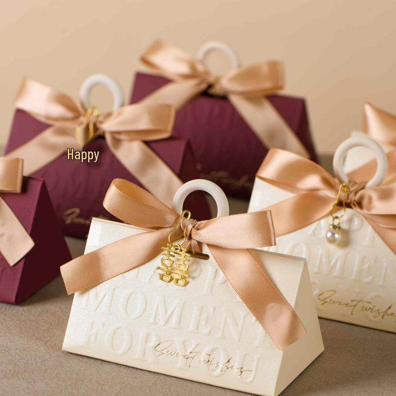 2025 Elegant Triangular Wedding Candy Box for Newlyweds – High-End Party Favor