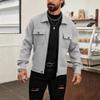 Men's Burgundy Zip Front Overshirt Jacket with Flap Pockets Casual Coat