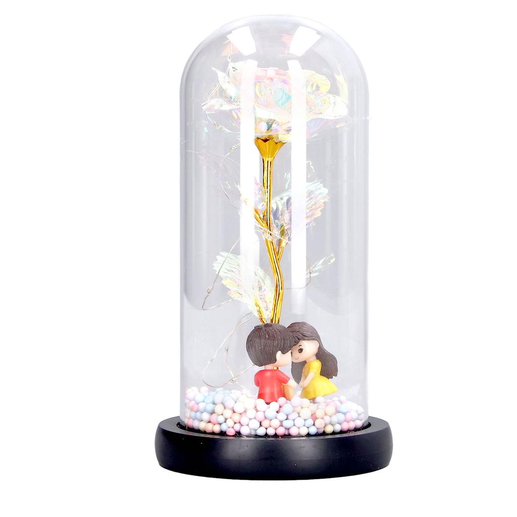 Szklana lampka nocna LED Romantyczna lampka nocna w kształcie róży Kolorowy prezent z kwiatem róży na Walentynki na ślub