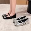 A137-2 neue flache Strass 2025 dicker Absatz Mary Jane quadratische Schnalle flache Sohle Damenschuhe Pendler Französische Einzel Schuhe Damen