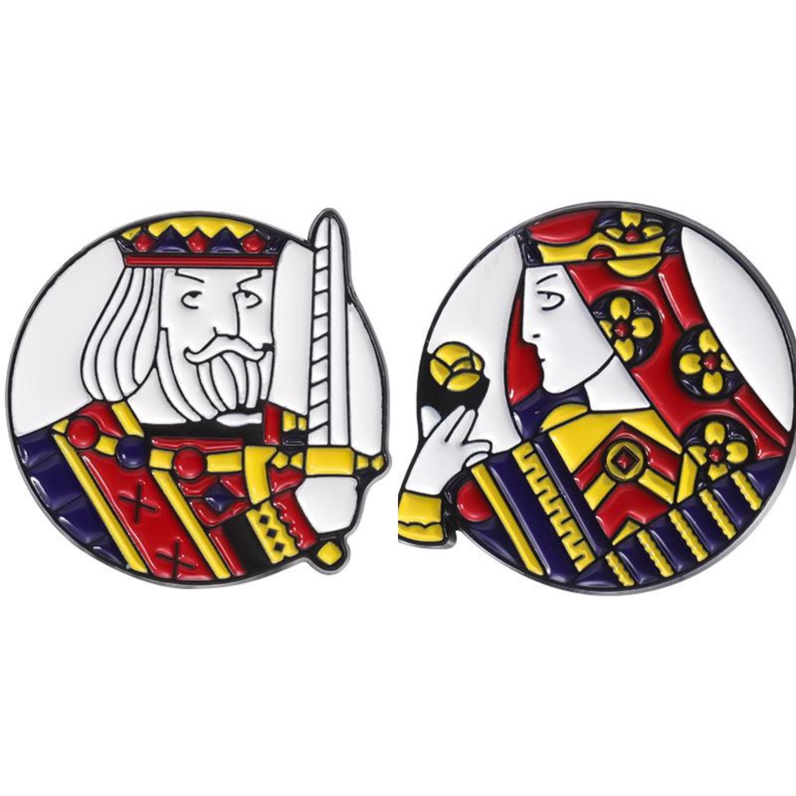 Creative Alloy Brooches Set 2pc King and Queen Playing Card Design Metal Pins Fashion Accessories for Clothing Bags and Hats One Size белый