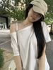 Women's diagonal collar, one word shoulder and two short-sleeved T-shirts, women's spring and summer new versatile bottoming shirt tide