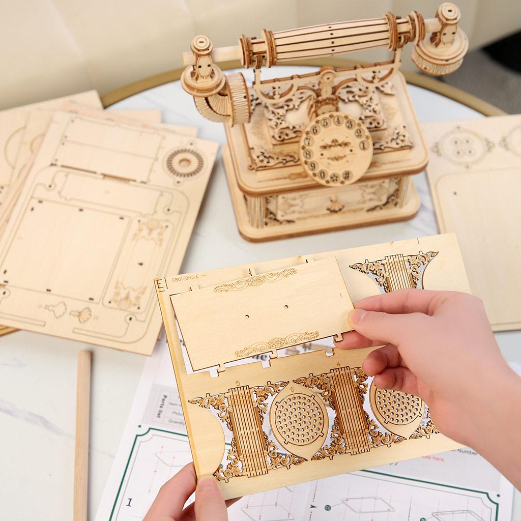 3D Wooden Puzzle Creative Wooden Retro Telephone Model Tabletop Decoration Living Room Decoration For Adults Kids Toy