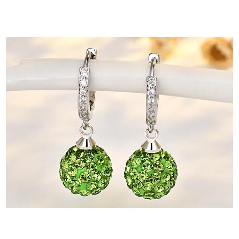 Women S925 Silver Needle Full Crystal Round Ball Ear Buckle Fashion Earrings Jewelry