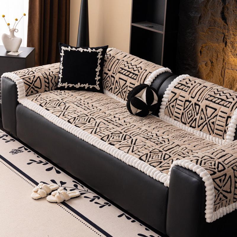 Bohemian Style Plush Sofa Cover Cloth Fixed Anti Slip Sofa Bay Window Cushion Straight Row One-piece Autumn and Winter Seasons