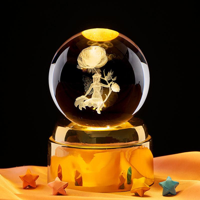 Flower Fairy Laser Engraved Crystal Ball Night Light - Perfect Gift for Classmate or Best Friend's Birthday.
