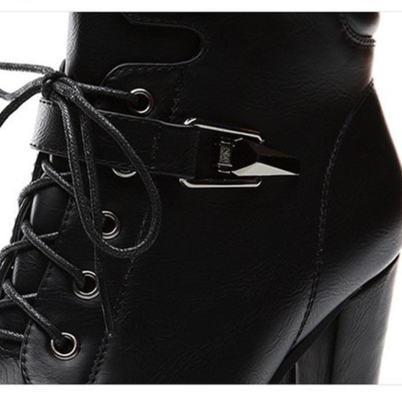 Boots Women's Thick Heel Short Boots Autumn and Winter British Style High Heel Women's Shoes with Velvet Lace Up Women's Boot Trend
