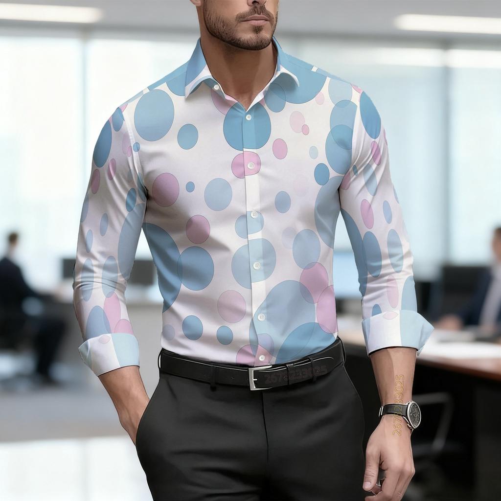 Camicia da uomo 2026, nuova, a pois bianchi e neri, a maniche lunghe, da lavoro, vestibilità slim, alla moda, casual, tessuto di alta qualità